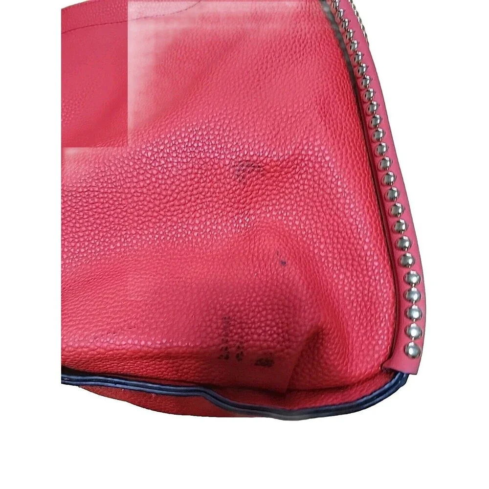 Womens Red Pebbled Faux Leather Studded Hobo Shoulder Bag Slouchy Tote